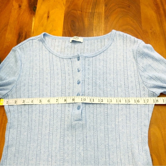 SUZY Pastel Blue Casual Relaxed Fit Button Down Long Sleeves Knits T Shirt Tee - Picture 10 of 13